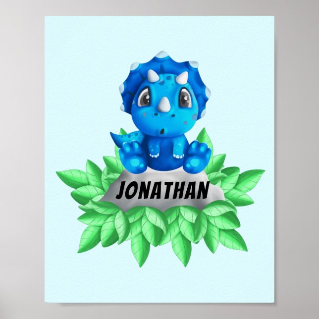 Baby Blue Triceratops Dinosaur Poster (Vorne)