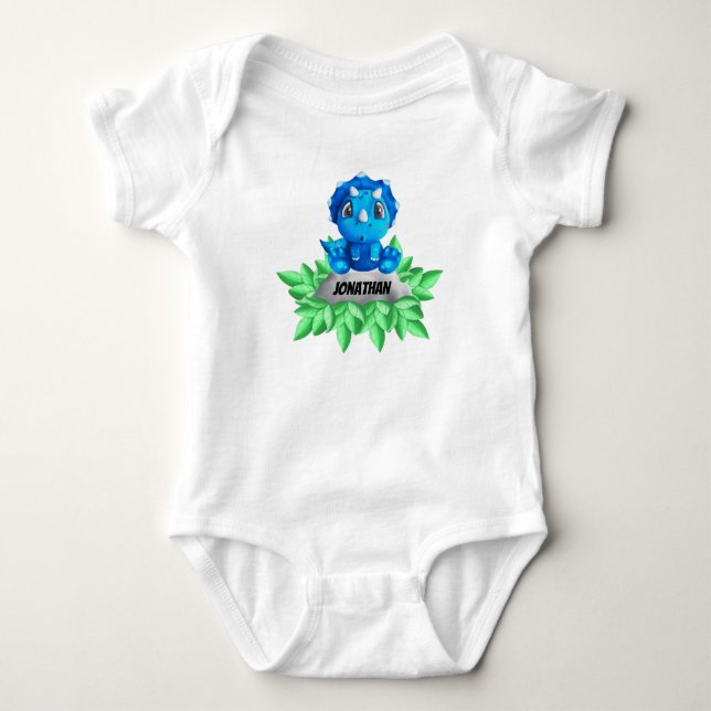 Baby Blue Triceratops Dinosaur Strampler (Vorderseite)