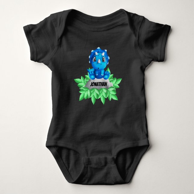 Baby Blue Triceratops Dinosaurier Black Baby Bodys Strampler (Vorderseite)