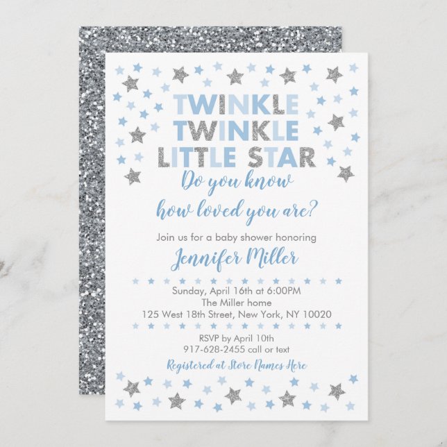Baby Blue Twinkle Star Baby Dusche Einladung (Vorne/Hinten)