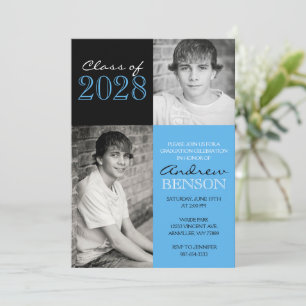 Baby Blue und Black Classic 2 Foto Abschluss Einladung