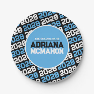 Baby Blue und Black Personalisiert Abschluss Pappteller