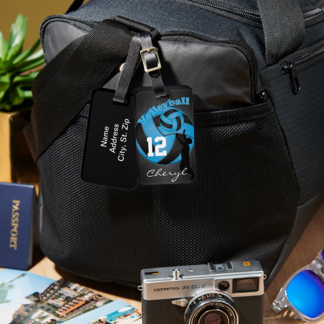 Baby Blue und Black Sporty Volleyball Gepäckanhänger