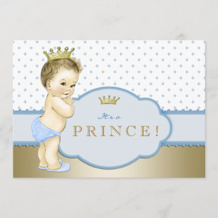 Baby Blue und Gold Prince Baby Dusche Einladung