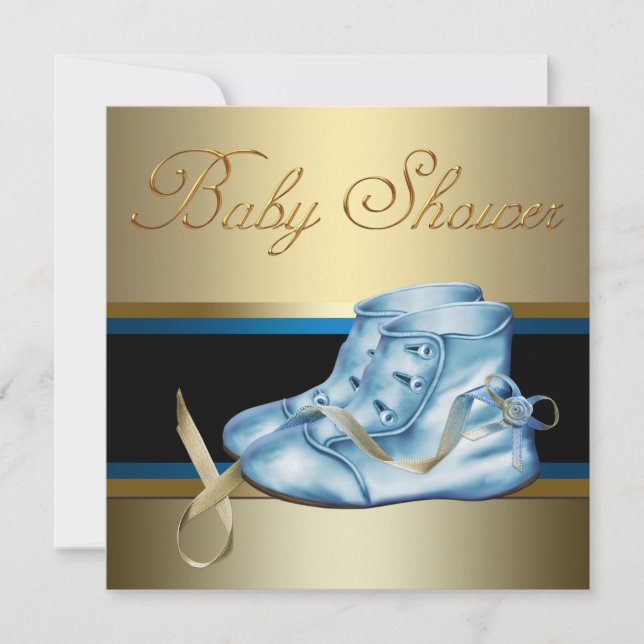 Baby Blue und Gold Prince Baby Dusche Einladung (Vorderseite)
