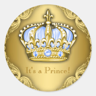 Baby Blue und Gold Prinz Baby Shower Runder Aufkleber