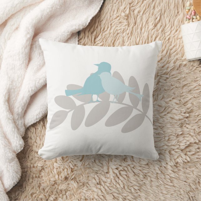 Baby Blue und Grau Birds Kissen (Decke)