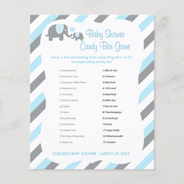 Baby Blue und Gray Stripe Elephant - Candy Bar Flyer (Vorne)