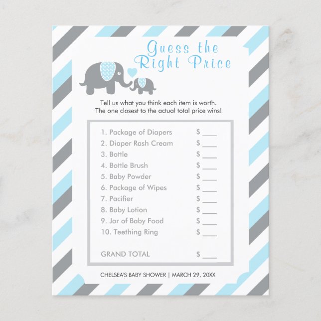 Baby Blue und Gray Stripe Elephant - Price Flyer (Vorne)