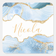 Baby Blue und Imitate Gold Glitzer Marble Agate
