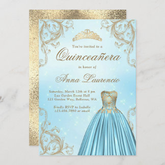 Baby Blue und Light Gold Quinceanera Einladung