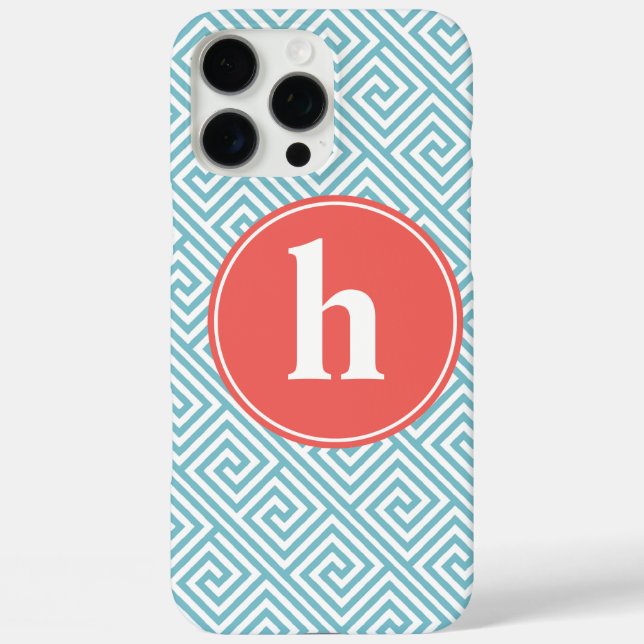 Baby Blue und Orange Greek Key Muster Monogram Case-Mate iPhone Hülle (Rückseite)