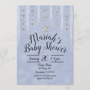 Baby Blue und Silber Glitter Sterne Babyparty Einladung