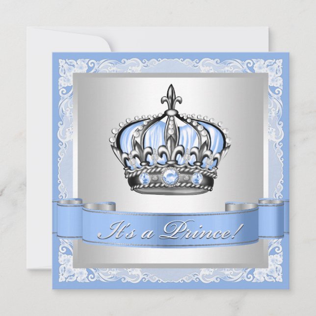 Baby Blue und Silver Prince Baby Dusche Einladung (Vorderseite)