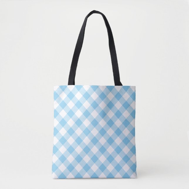 Baby Blue und White Large Diagonal Gingham Karos (Vorderseite)