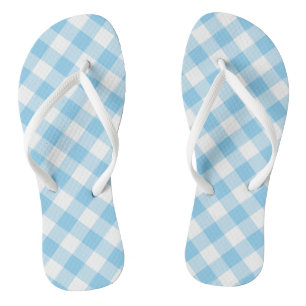 Baby Blue und White Large Diagonal Gingham Karos Flip Flops