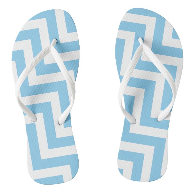Baby Blue und White Large Diagonal Zickzack Stripe Flip Flops (Fußbett)