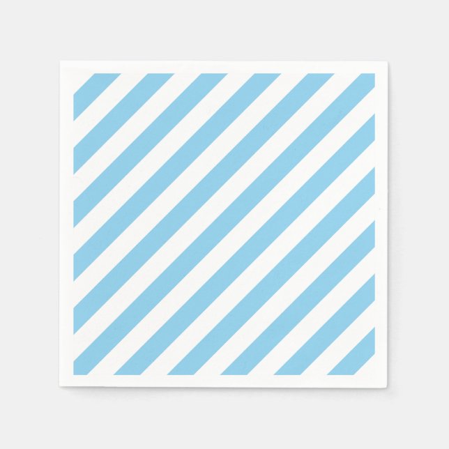 Baby Blue und White Large Diagonalstreifen Paper Serviette (Vorderseite)