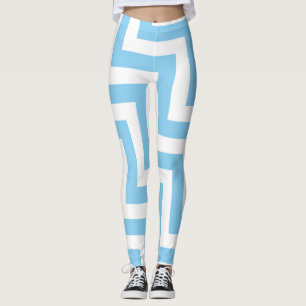 Baby Blue und White Large Size Diag. Zickzack Leggings
