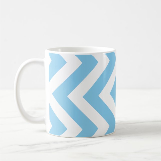 Baby Blue und White Large Vertikal Zickzack Patter Kaffeetasse (Links)