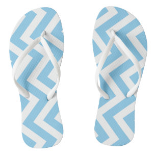 Baby Blue und White Large Vertikal Zickzack Stripe Flip Flops