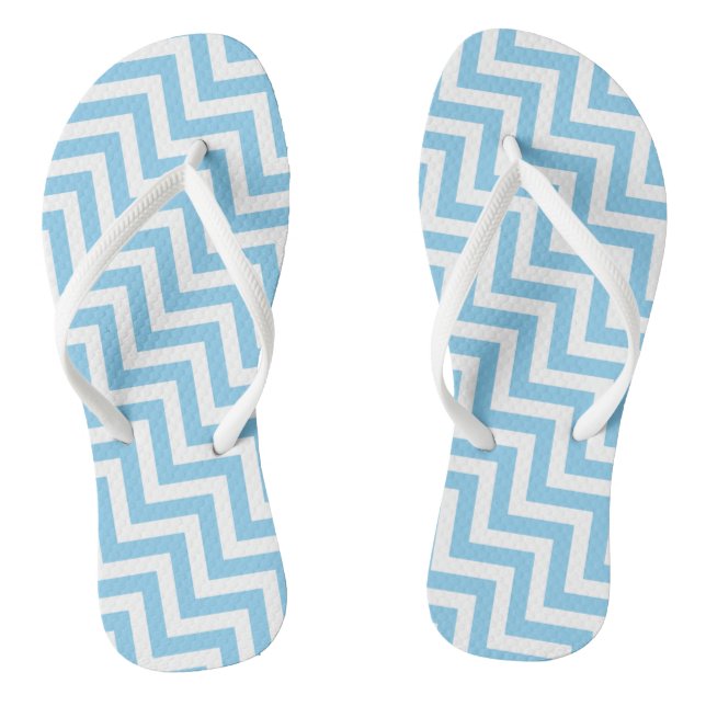 Baby Blue und White Medium Diag. Zickzack Streifen Flip Flops (Fußbett)