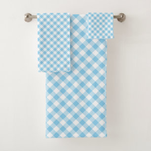 Baby Blue und White Medium Diagonal Gingham Karos Badhandtuch Set