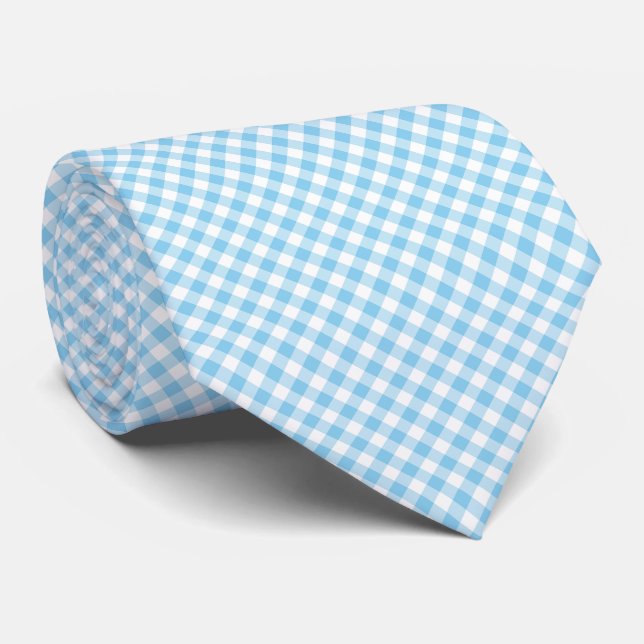 Baby Blue und White Medium Diagonal Gingham Karos Krawatte (Gerollt)
