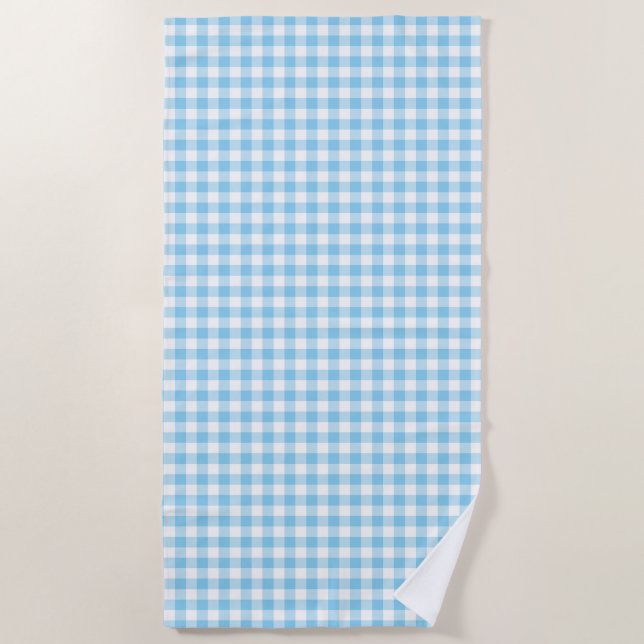 Baby Blue und White Medium Size Gingham Karo Strandtuch (Vorderseite)