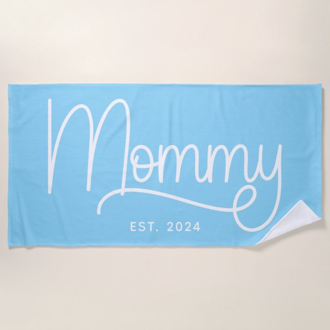 Baby Blue und White Monoline Mommy Strandtuch (Vorderseite)