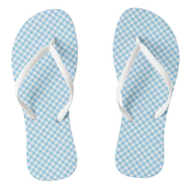 Baby Blue und White Small Diagonal Gingham Karos Flip Flops (Fußbett)
