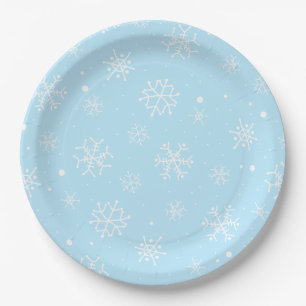 Baby Blue und White Snowflakes Pappteller