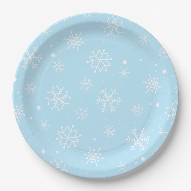 Baby Blue und White Snowflakes Pappteller (Vorderseite)