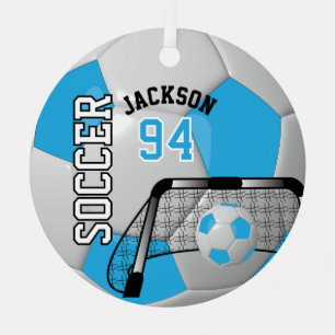 Baby Blue und White Soccer Ball Ornament Aus Metall