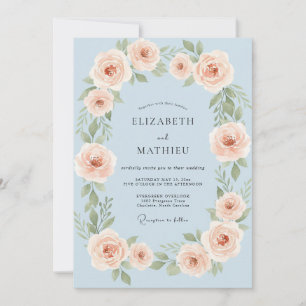 Baby Blue Verfeinerte Rosenhochzeit Einladung