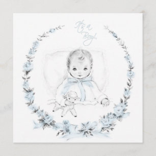 Baby Blue Vintag Baby Boy Dusche Einladung