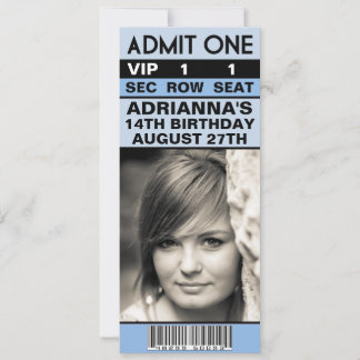 Baby Blue VIP Foto Ticket Geburtstagsparty Einladung