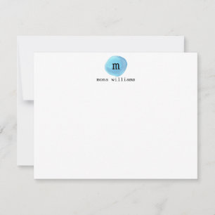 Baby Blue Watercolor Circle Modern Black Monogram Mitteilungskarte