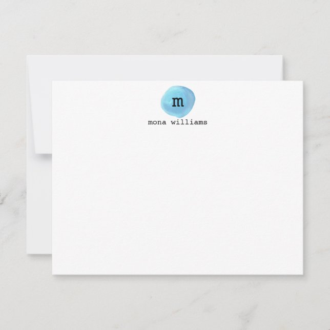 Baby Blue Watercolor Circle Modern Black Monogram Mitteilungskarte (Vorderseite)