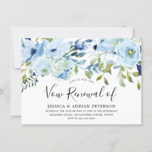 Baby Blue Watercolor Floral Wedding Vow Erneuerung Einladung