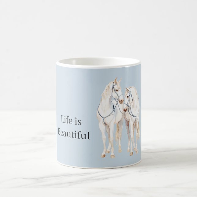 Baby Blue Weiße Pferde Kaffeetasse (Mittel)