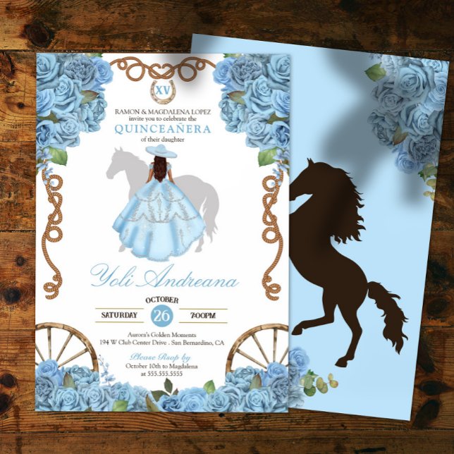 Baby Blue Western Charro Quinceanera Einladung (Von Creator hochgeladen)