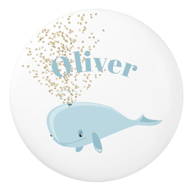 Baby Blue Whale Sparkle Nautical Personal Kinderzi Keramikknauf (Vorderseite)