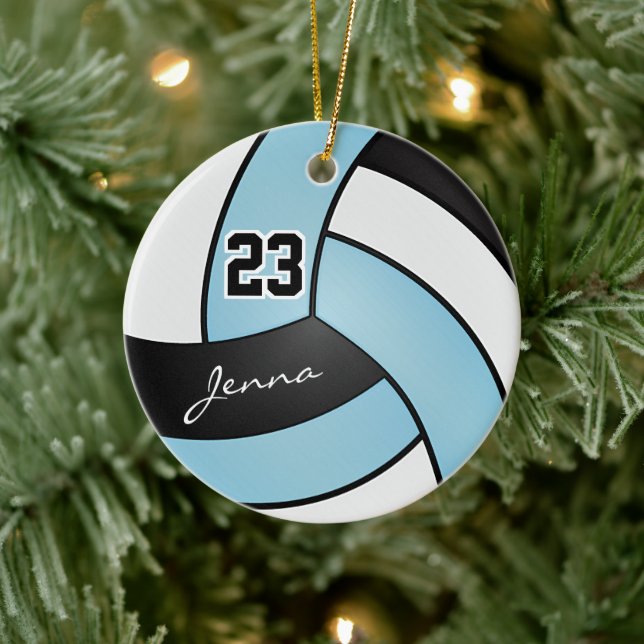 Baby Blue, White and Black 🏐 Volleyball Keramik Ornament (Baum)
