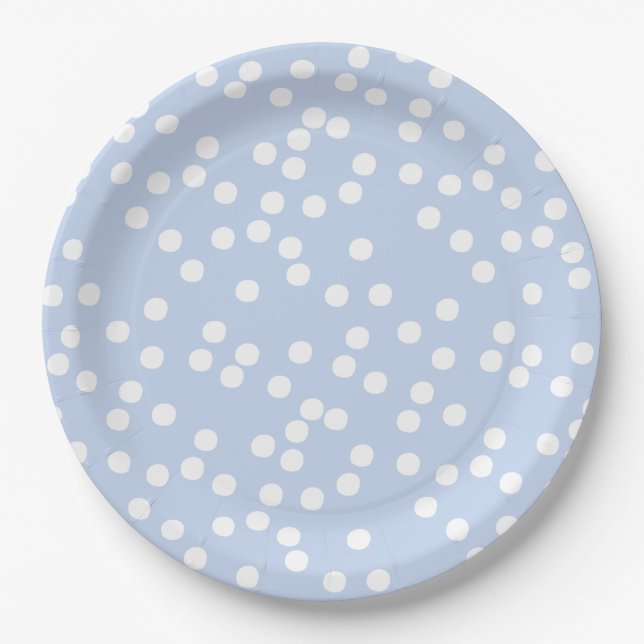 Baby Blue & White Confetti / Punkte Pappteller (Vorderseite)