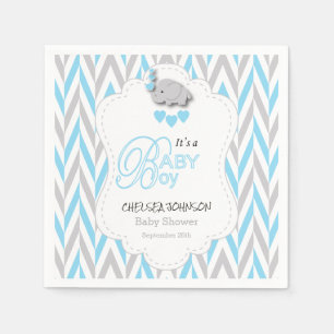 Baby Blue, White Gray Elephant Baby Dusche 2 Serviette