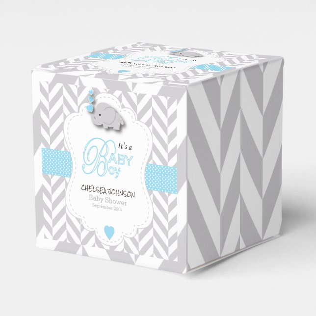 Baby Blue, White Gray Elephant Baby Dusche Geschenkschachtel (Vorderseite)