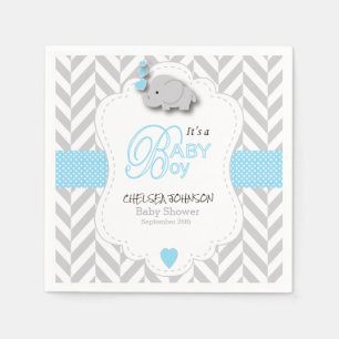 Baby Blue, White Gray Elephant Baby Dusche Serviette