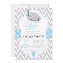 Baby Blue, White Gray Elephant 🐘 Babydusche