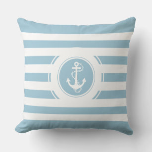 Baby Blue & White Stripes Nautical Anker Kissen